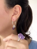 Conjunto de Anel e Argolas Femininas Olho de Tigre Ametista Conjunto de Anel e Argolas Femininas Olho de Tigre Ametista