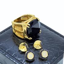 Conjunto De Anel E Brincos Com Pedras E Zirconias Banho De Ouro 18k 382 2638