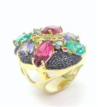 Conjunto De Anel e Brincos Com Pedras E Zirconias Banho De Ouro 18k 4016 4017 Conjunto De Anel e Brincos Com Pedras E Zirconias Banho De Ouro 18k 4016 4017