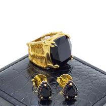 Conjunto De Anel E Brincos Com Pedras Gota E Zirconias Banho De Ouro 18k 382 3748