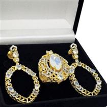 Conjunto De Anel e Brincos Cristais Opala Cravejados Banho De Ouro 18k 3353 3354 Conjunto De Anel e Brincos Cristais Opala Cravejados Banho De Ouro 18k 3353 3354