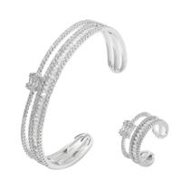 Conjunto De Anel E Pulseira De Zircônio Com Três Fileiras Estilo Europeu-Americano Joias Versáteis Conjunto De Anel E Pulseira De Zircônio Com Três Fileiras Estilo Europeu-Americano Joias Versáteis