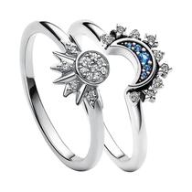 Conjunto De Anel Feminino Brilhante De Zircônia Cúbica Sol Lua Estrela Conjunto De Joias Femininas
