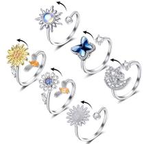 Conjunto de anel Honsny Fidget para mulheres Sunflower Butterfly Bee Star Conjunto de anel Honsny Fidget para mulheres Sunflower Butterfly Bee Star