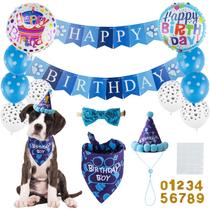 Conjunto de aniversário para cães TCBOYING Bandana Hat Banner com balões