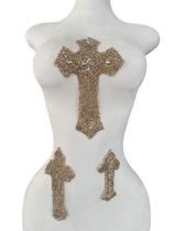 Conjunto de apliques MOPISVN 3 peças de strass Cross Patch Craft DIY