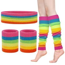 Conjunto de aquecedores de pernas ONUPGO 80s Headband Set para mulheres Conjunto de aquecedores de pernas ONUPGO 80s Headband Set para mulheres
