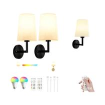 Conjunto De Arandelas De Parede Pretas a Pilha Com Lâmpadas Recarregáveis Sem Fio, 12 Cores E