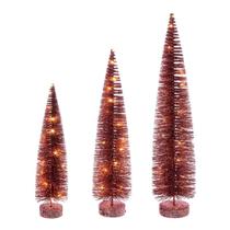Conjunto de Árboles de Cepillo de Botella Vickerman en Oro Rosa Iluminados de 16-20-24 cm