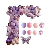 Conjunto De Arco De Balões Borboleta Em Roxo, Rosa E Laranja Com 148 Peças Para Decoração De