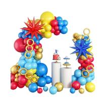 Conjunto De Arco De Balões Coloridos Vermelho Azul Amarelo Balão Estrela Para Decoração De Carnaval