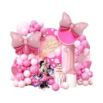 Conjunto De Arco De Balões Com Laço Rosa Da Minnie Mouse Com 120 Peças Para Decoração De Aniversário