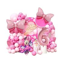 Conjunto De Arco De Balões Com Laço Rosa Da Minnie Mouse Com 120 Peças Para Decoração De Aniversário