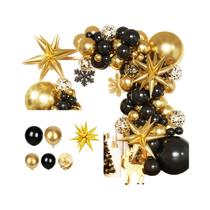 Conjunto De Arco De Balões De Confete Preto E Dourado 134 Peças Decorações De Aniversário Natal Ano