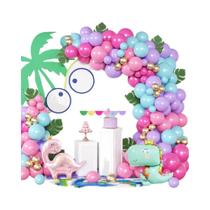 Conjunto De Arco De Balões Rosa E Roxo Com Dinossauro Para Decoração De Festa De Aniversário Com
