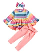 Conjunto de arco-íris com babados Kucnuzki para meninas de 12 a 18 meses