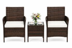 Conjunto de Área Externa GAOMON de 3 Peças em Rattan PE Marrom e Bege Conjunto de Área Externa GAOMON de 3 Peças em Rattan PE Marrom e Bege