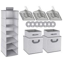 Conjunto de armário de armazenamento organizador de berçário de 42 peças minnebaby, padrão chevron, cinza