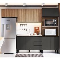 Conjunto de Armários de Cozinha Modulado Mogno Cinza/Montana com Grafite