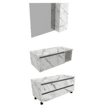 Conjunto De Armarios Para Banheiro Com Espelheira BN11 Marmore Branco Tecno Mobili