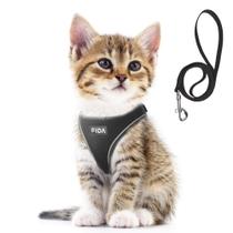 Conjunto de arnês e coleira Fida para passear com cães e gatos, preto