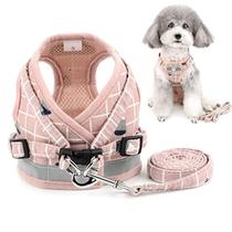 Conjunto de arnês e coleira para cães pequenos Zunea Reflective Pink XS Conjunto de arnês e coleira para cães pequenos Zunea Reflective Pink XS