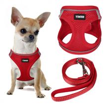 Conjunto de arnês e coleira para cães YIMEIS Refletivo Ajustável Vermelho