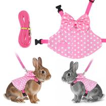 Conjunto de arnês e coleira para coelhos para animais de estimação BOHUIZ Pink Polka Dot Conjunto de arnês e coleira para coelhos para animais de estimação BOHUIZ Pink Polka Dot