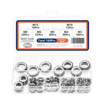 Conjunto De Arruelas De Estrela De Múltiplos Dentes Em Aço Inoxidável 160 Peças M3 M4 M5 M6 M8 M10