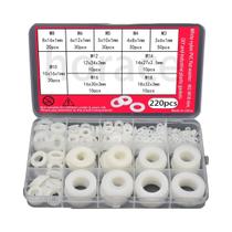 Conjunto De Arruelas Planas De Nylon Brancas 220 Peças M2-M18 Anéis O De Plástico Para Ferragens E