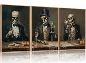 Conjunto de arte de parede em tela FWIEXA Halloween Skeleton Gothic Skull Conjunto de arte de parede em tela FWIEXA Halloween Skeleton Gothic Skull