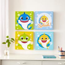 Conjunto de arte de parede em tela Idea Nuova Baby Shark, pacote com 4, 28x28cm