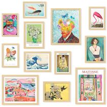 Conjunto de arte de parede emoldurado 97, decoração eclética com estampas de artistas famosos