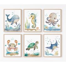 Conjunto de Arte de Parede Joocrise Animais Marinhos Tela 30x40 cm 6 peças