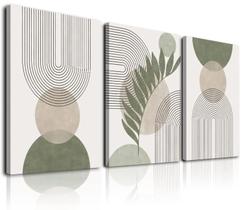 Conjunto de arte de parede KBKBART Sage Green Boho Geometric Line Leaf