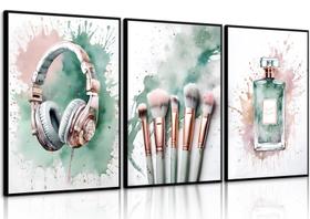 Conjunto de arte de parede para meninas adolescentes, quarto, verde, sálvia, rosa, ouro, 3 unidades Conjunto de arte de parede para meninas adolescentes, quarto, verde, sálvia, rosa, ouro, 3 unidades
