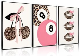 Conjunto de arte de parede QQG Trendy Pink Leopard Bow 40x60cm (3 unidades)