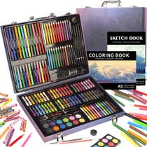 Conjunto de arte KINSPORY 150 unidades com caderno de esboços, kit de colorir para crianças azul