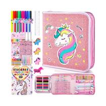 Conjunto De Arte Para Meninas Com Tema De Unicórnio, 50+ Marcadores Aromatizados, Lápis De Cera,
