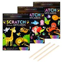Conjunto de arte Scratch Paper KSIWRE para crianças com 3 canetas Scratch