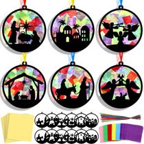 Conjunto de artesanato em papel AmazingSpark, 30 peças Christmas Nativity Suncatchers, Natal, Nascimento de Jesus, faça você mesmo, kits de papel de seda com efeito de vitral, presentes a granel para atividades religiosas em sala de aula, arte, decoração de festas