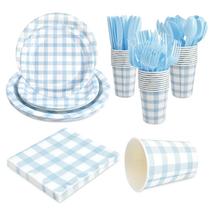 Conjunto de artigos de festa BHHQHH Gingham para 24 convidados (azul)