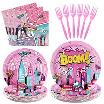 Conjunto de artigos de festa Grencian Spider Pink Girl serve 24 Conjunto de artigos de festa Grencian Spider Pink Girl serve 24