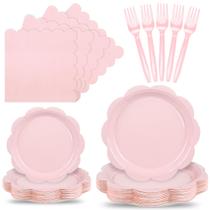 Conjunto de artigos de festa Houuqe, pratos de papel rosa, guardanapos, 96 unidades Conjunto de artigos de festa Houuqe, pratos de papel rosa, guardanapos, 96 unidades
