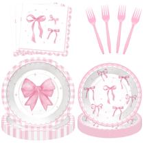 Conjunto de artigos de festa Jremreo Pink Ribbon Bow serve 25 Conjunto de artigos de festa Jremreo Pink Ribbon Bow serve 25