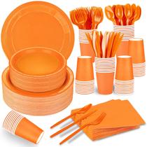 Conjunto de artigos de festa TWOWYHI Orange para 30 convidados com 228 unidades Conjunto de artigos de festa TWOWYHI Orange para 30 convidados com 228 unidades