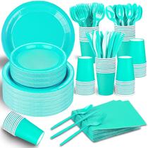 Conjunto de artigos de festa TWOWYHI Teal Blue para 30 convidados, 228 unidades
