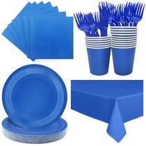 Conjunto de artigos de festa WYQJHKV Severs 25 Guests azul com toalha de mesa
