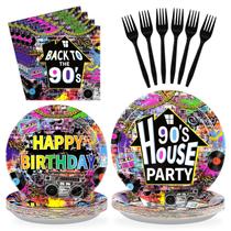 Conjunto de artigos para festas Grencian 90's House descartável 96 unidades Conjunto de artigos para festas Grencian 90's House descartável 96 unidades