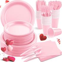 Conjunto de artigos para festas LUODA Mirthmood Pink descartável 350 unidades